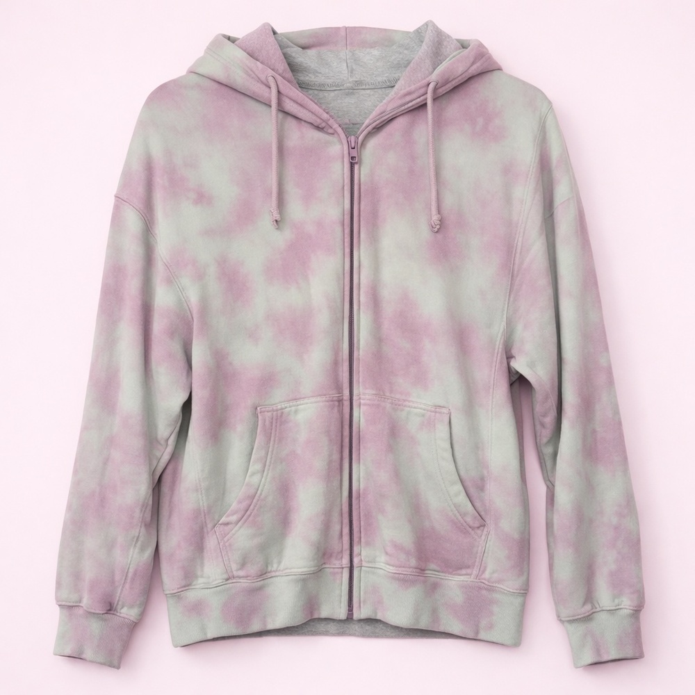 Aritzia Tna Cozy Fleece Tie-Dye Purple & Green Zip-Up Hoodie